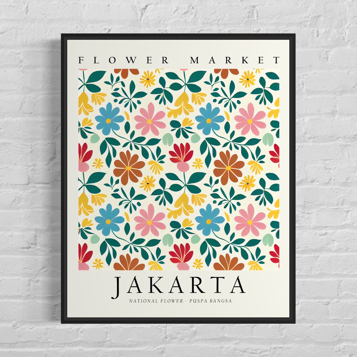 Jakarta Puspa Bangsa Flower Market Folk Botanical Art Poster