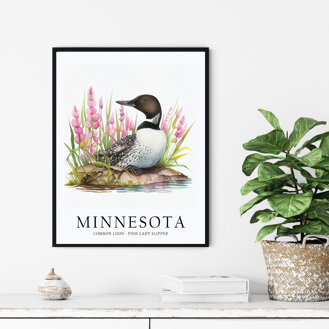 Minnesota State Bird Art Print, State Flower Wall Art - Image 3