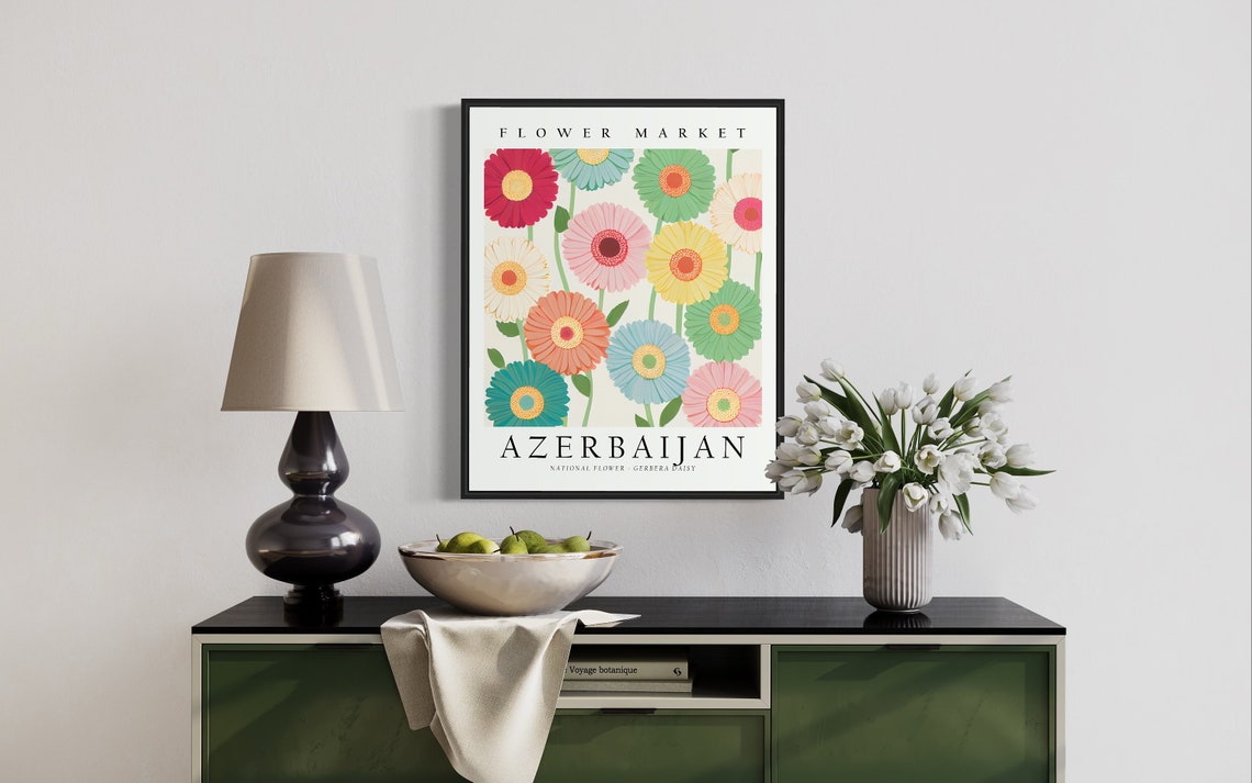 Azerbaijan Flower Market Colorful Gerbera Daisy Floral Poster - Image 2