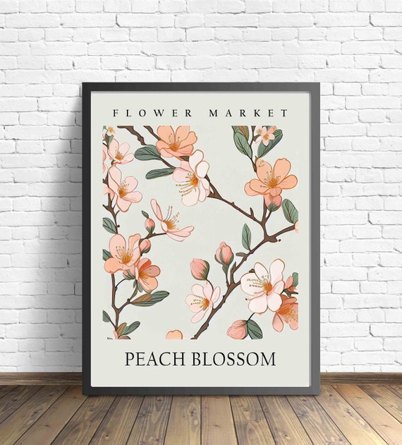 Peach Blossom Flower Market Art Print Peach Blossom Wall Art Botanical Pastel Artwork