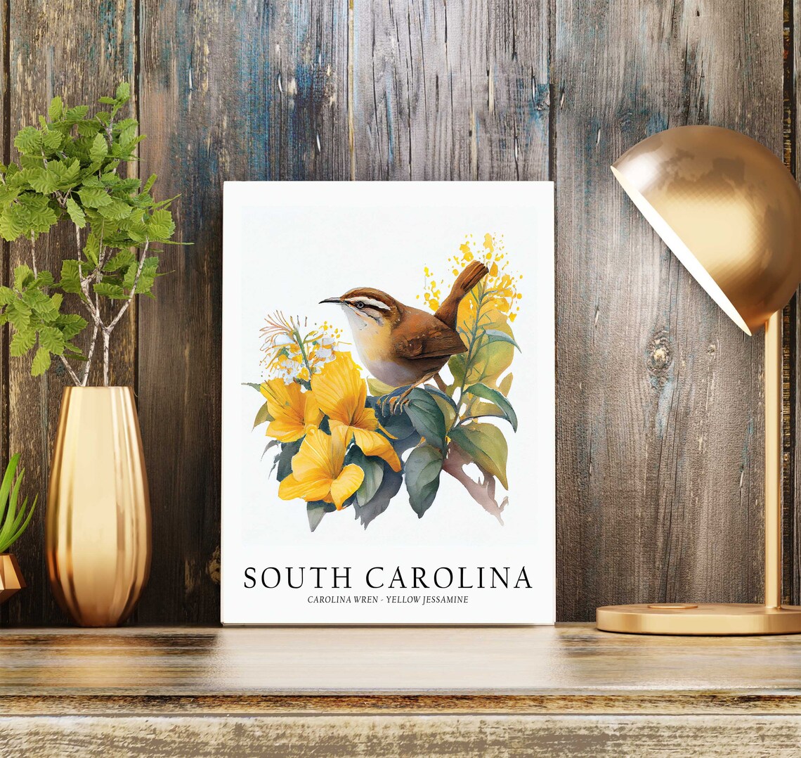 South Carolina State Bird and Flower Art Print - Image 3