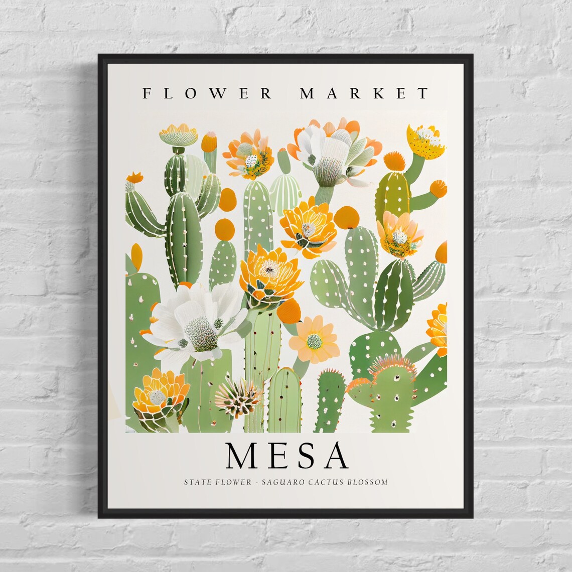 Mesa Flower Market Vintage Botanical Saguaro Cactus Bloom Poster
