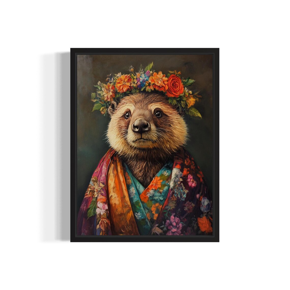 Beaver Flower Crown Kimono Portrait Japanese Style Cute Animal Poster