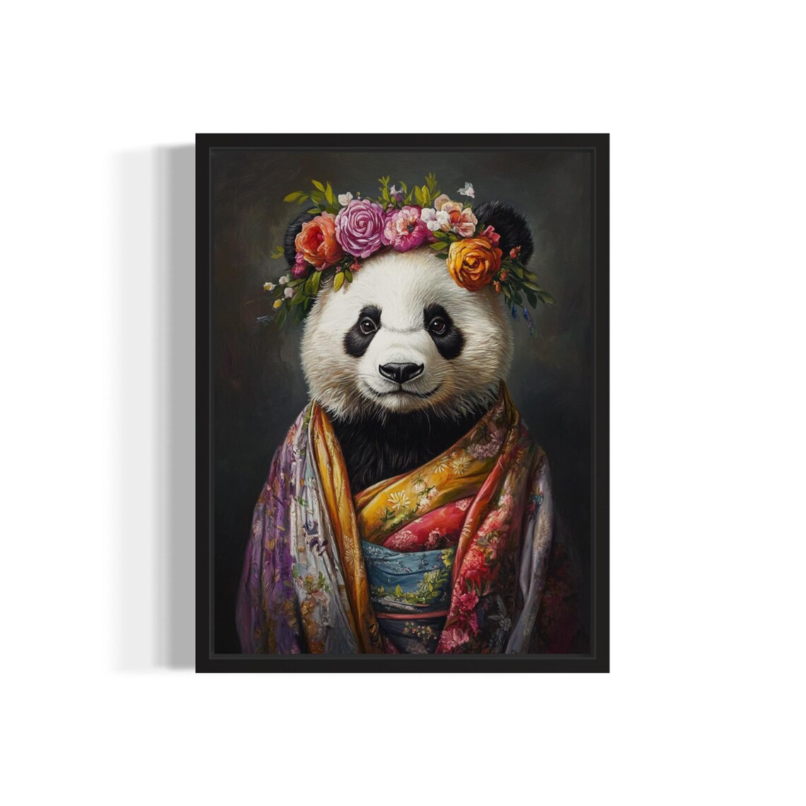 Panda Poster Art Print, Animal Flowers In Kimono