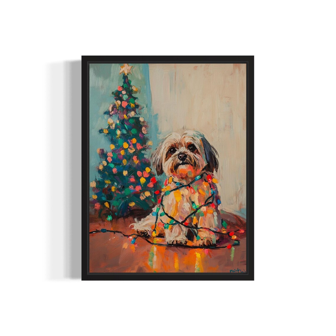 Lhasa Apso Dog Christmas Lights Poster Art Print