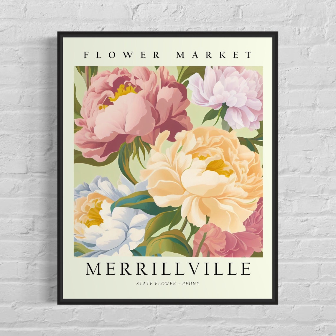 Merrillville Flower Market State Flower Peony Botanical Art Poster