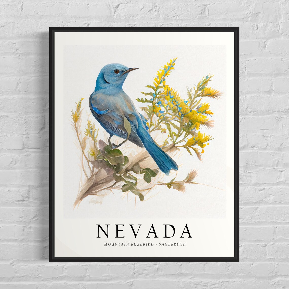 Nevada State Bird and Flower Wall Art Print