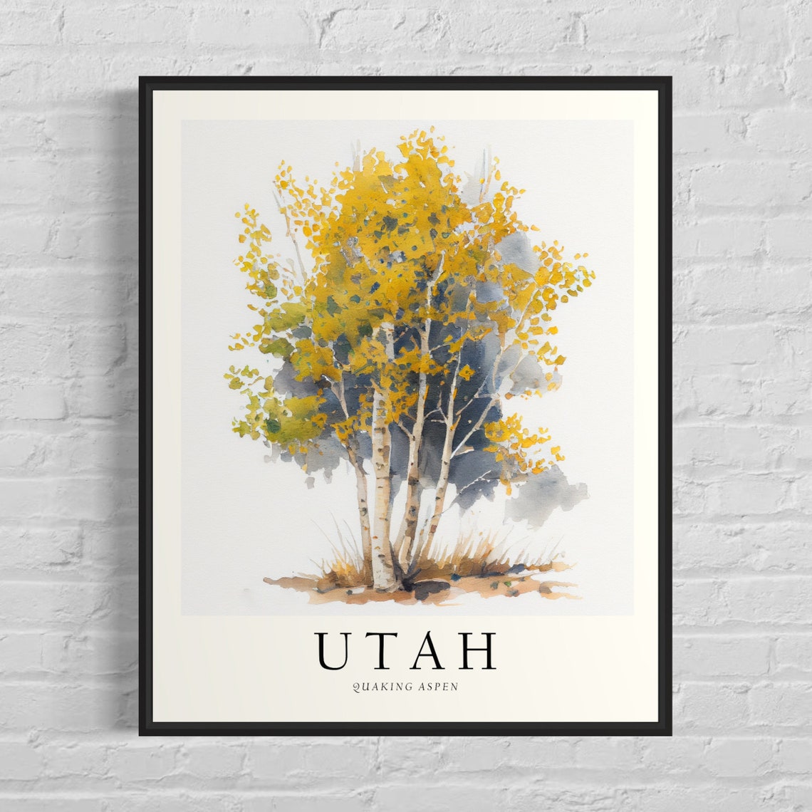 Utah Quaking Aspen Watercolor State Tree Botanical Art Print