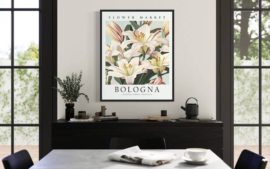 Flower Market Bologna White Lily Vintage Botanical Floral Art Poster - Image 3