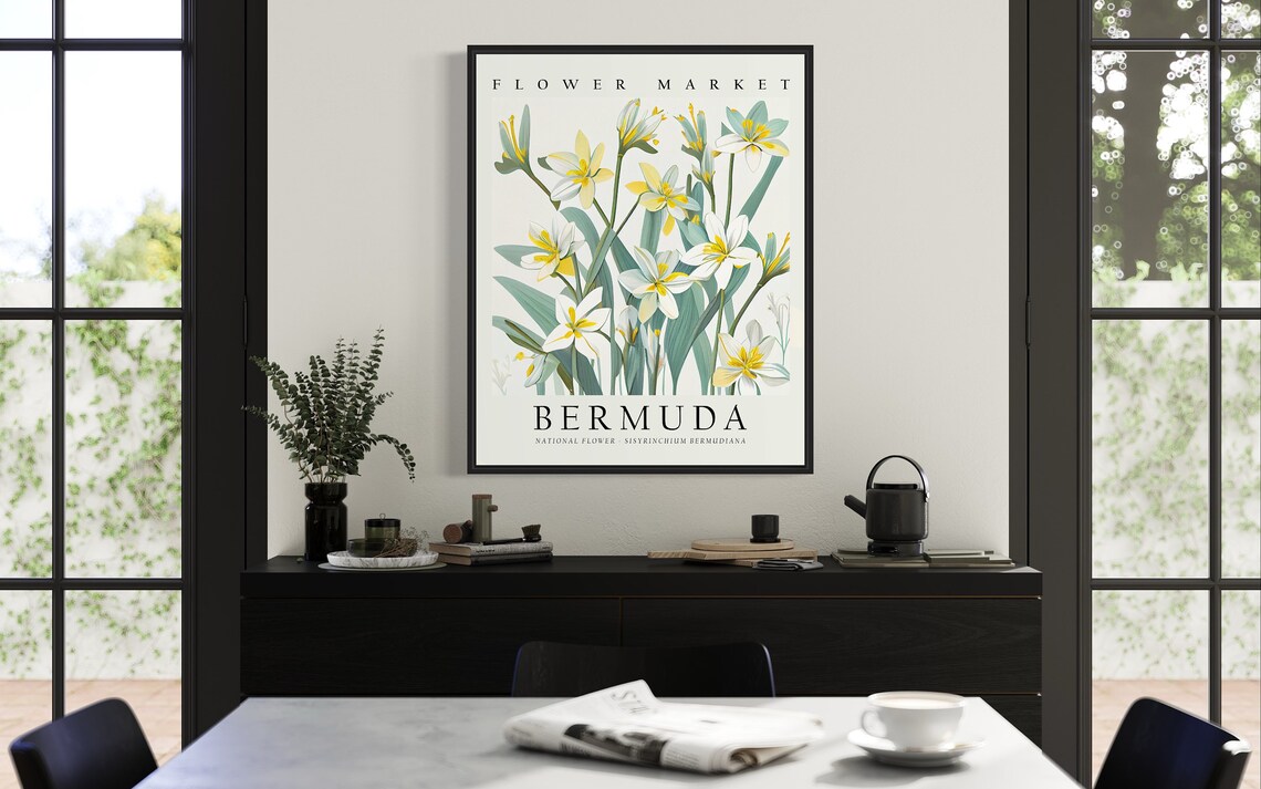 Bermuda National Flower Sisyrinchium Bermudiana Vintage Art Poster - Image 2
