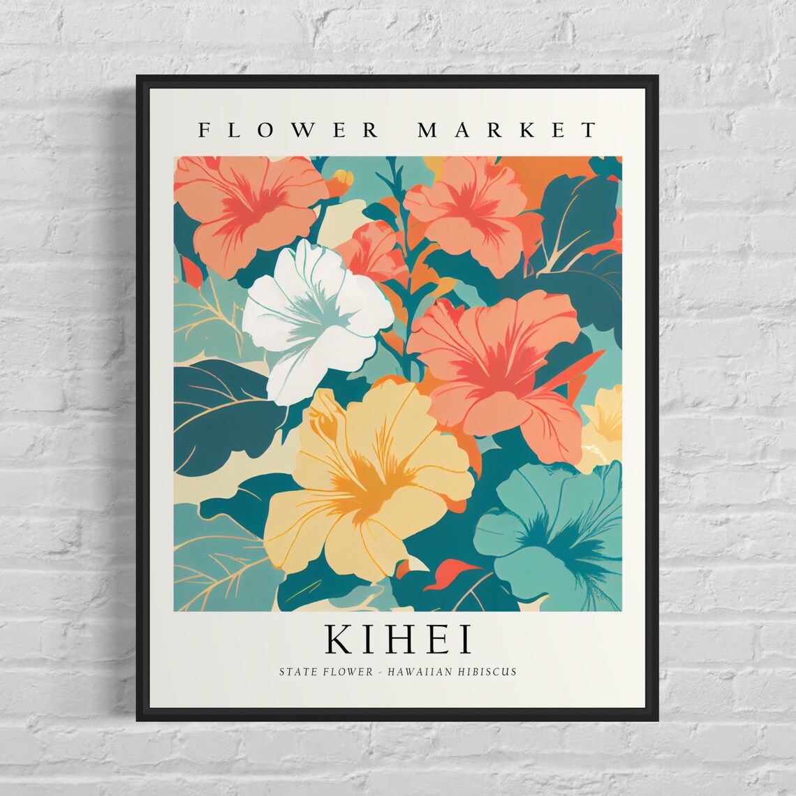 Kihei Hawaii Hibiscus Flower Market Tropical Botanical Art Poster