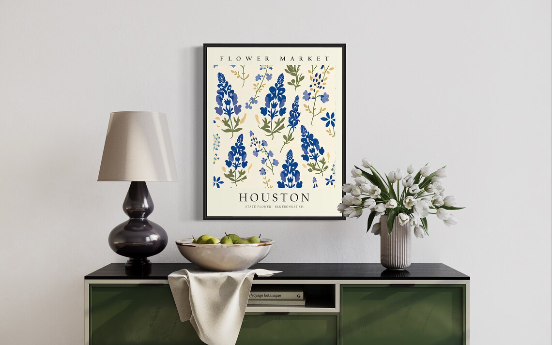 Houston Texas Flower Market Art Print, Bluebonnet Botanical - Image 3