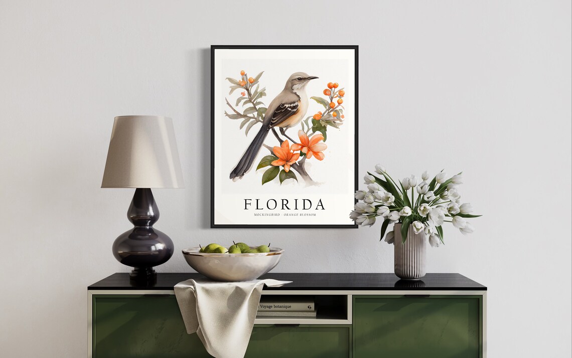 Florida State Bird and Flower Art Print, Wall Decor - Image 2