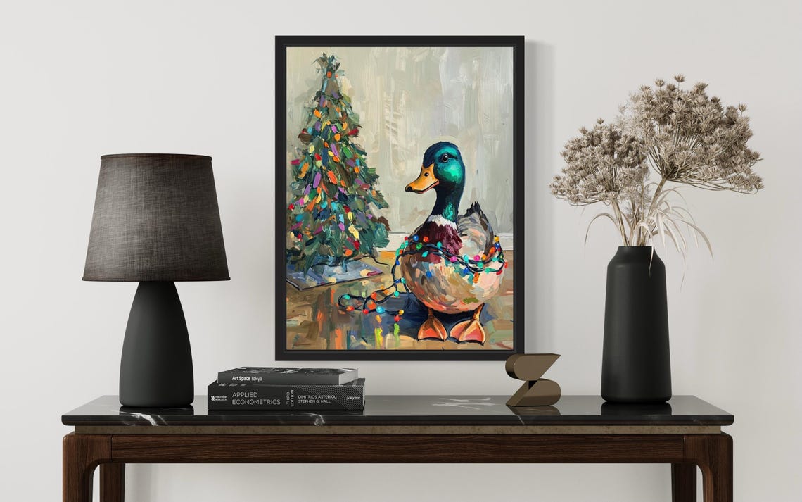 Mallard Duck Tangled In Christmas Lights Holiday Poster Artwork - Image 2