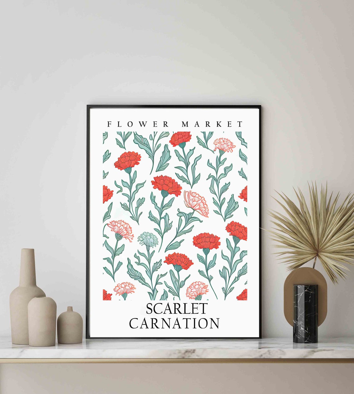 Scarlet Carnation Red Blush Botanical Flower Market Art Print - Image 3