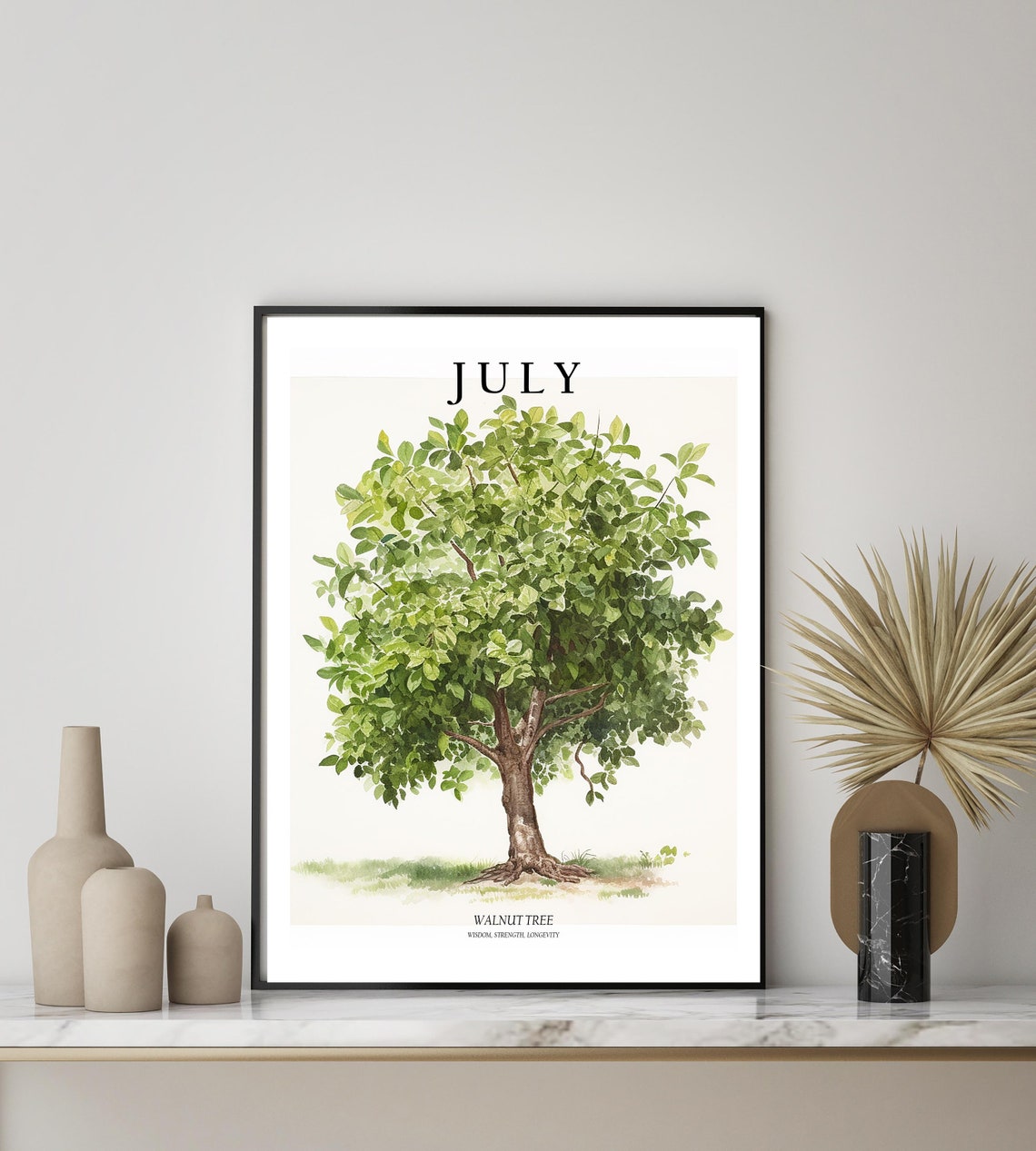 July Walnut Tree Watercolor Botanical Tree Illustration Poster - Image 2