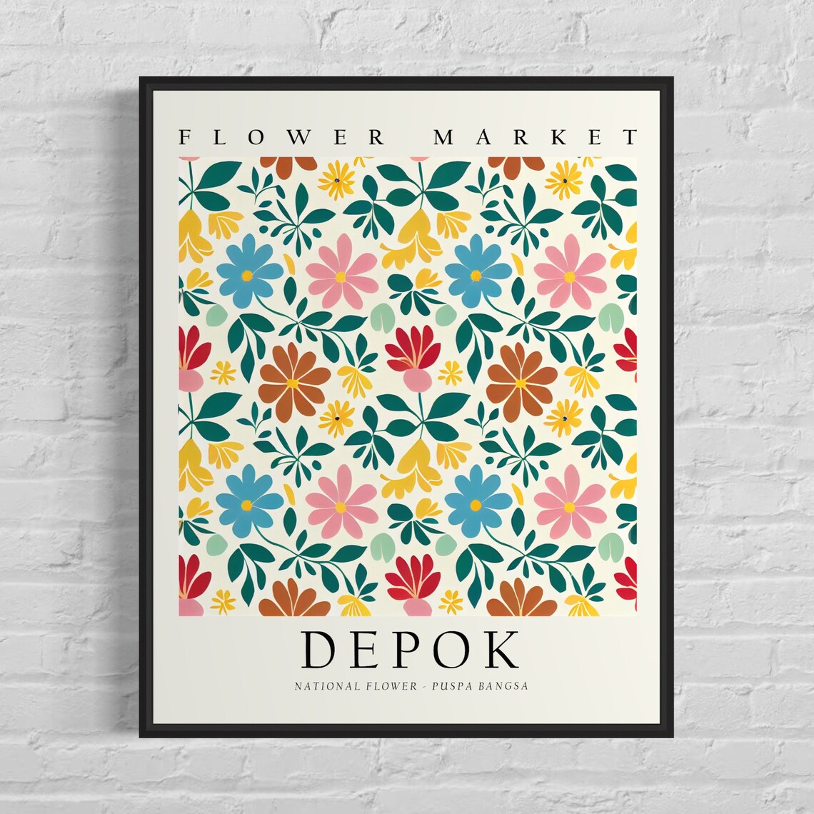 Depok Puspa Bangsa Flower Market Folk Botanical Decor Poster