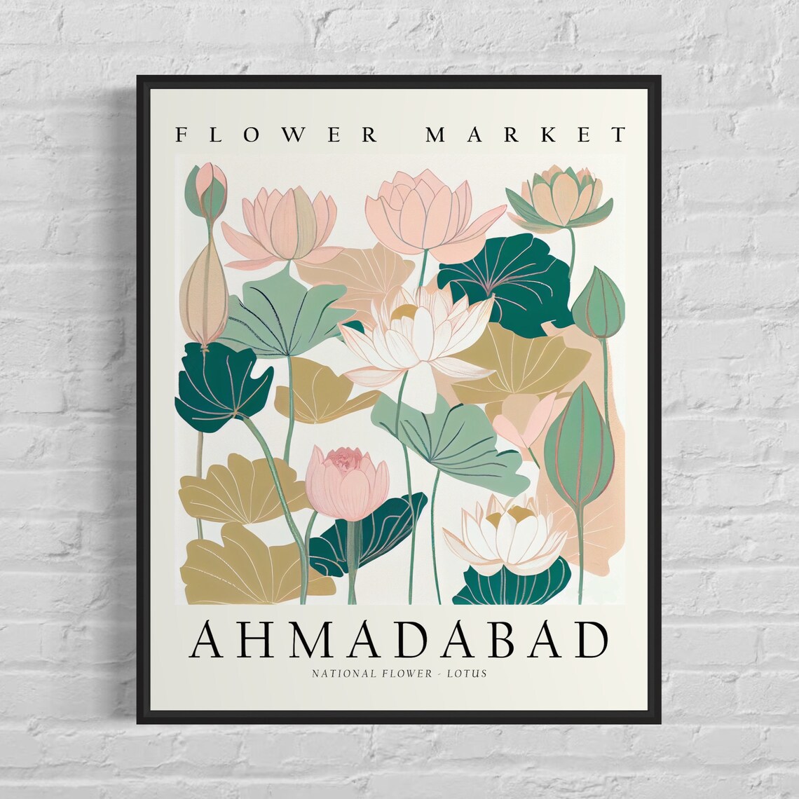 Ahmadabad India Flower Market Pink Lotus Botanical Art Poster