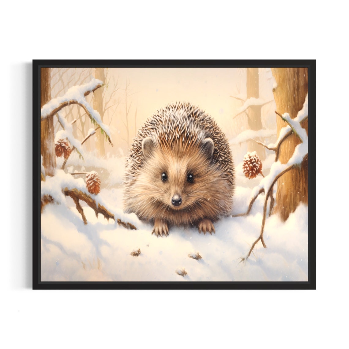 Hedgehog In Winter Poster Art Print Winter Scenery Artwork Wall Art Painting