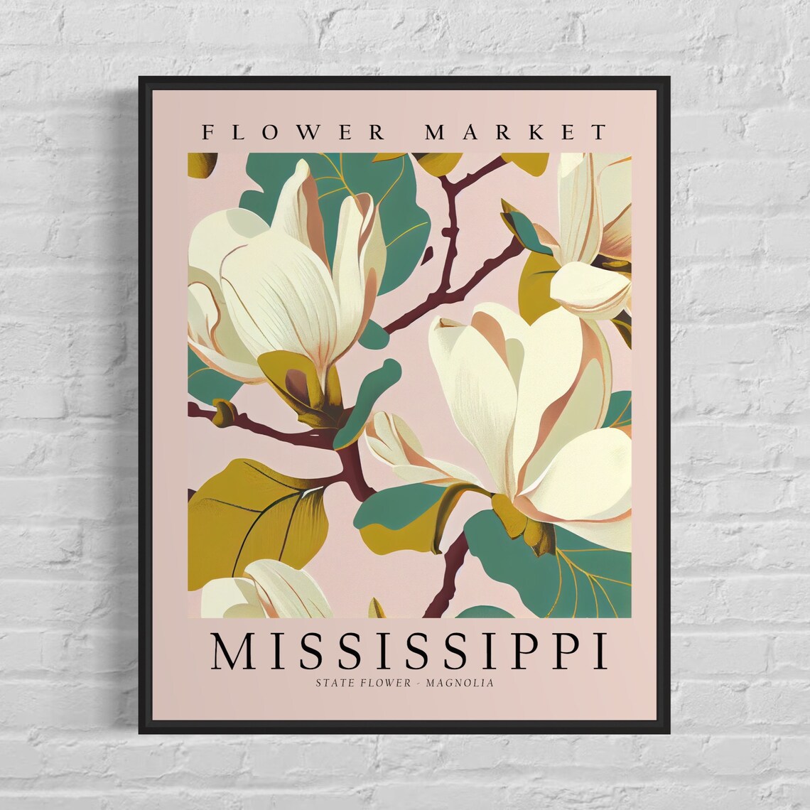 Mississippi State Flower Magnolia 1960s Art Print