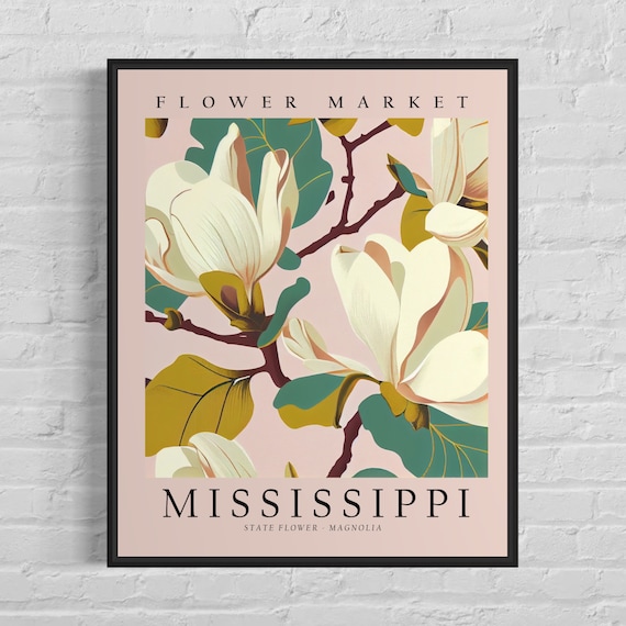 Mississippi State Flower Magnolia 1960s Art Print