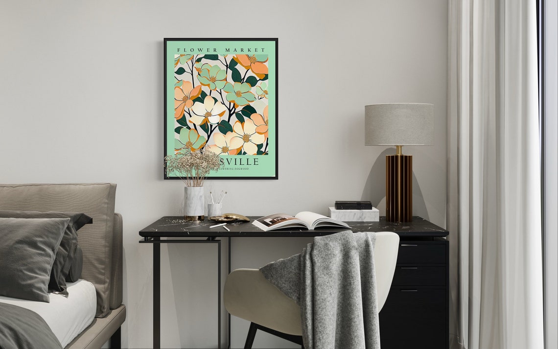 Moorseville North Carolina Flower Market Art Print Moorseville Flower Flowering Dogwood Wall Art Botanical Pastel Artwork - Image 3