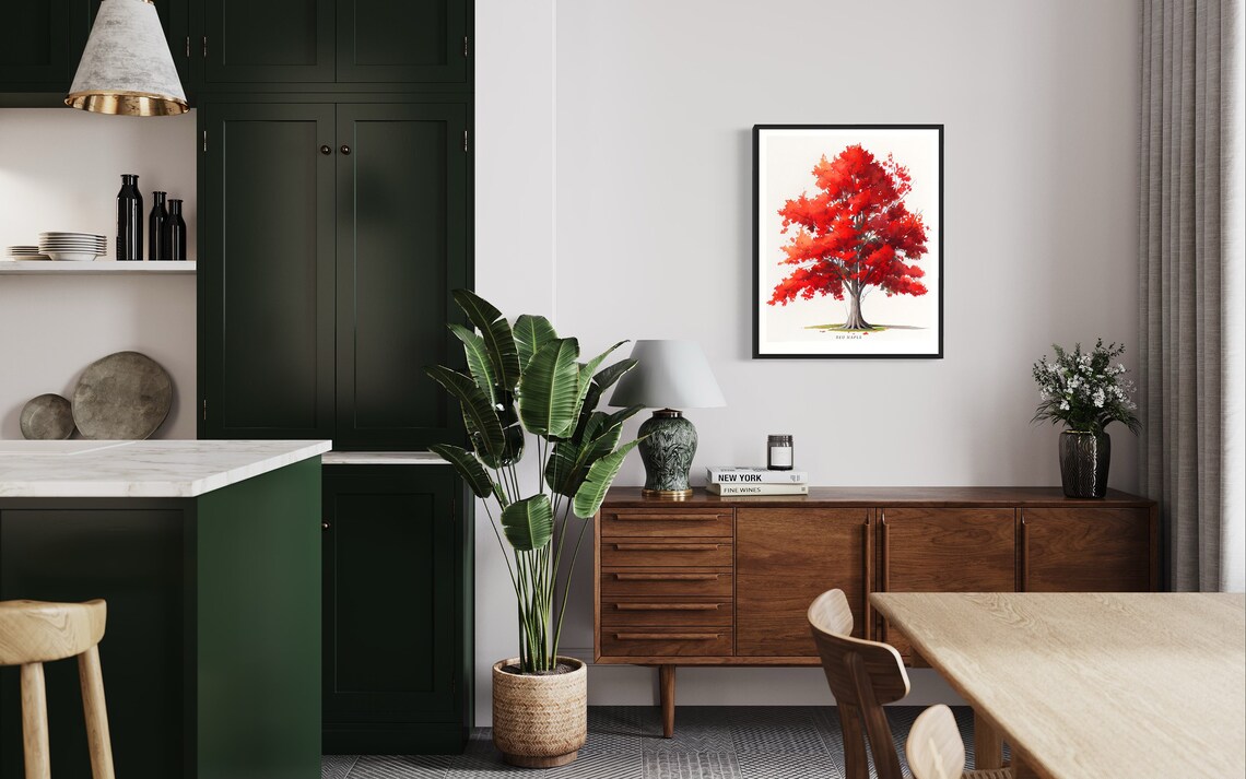 Red Maple Tree Art Print, Nature Landscape Poster - Image 2