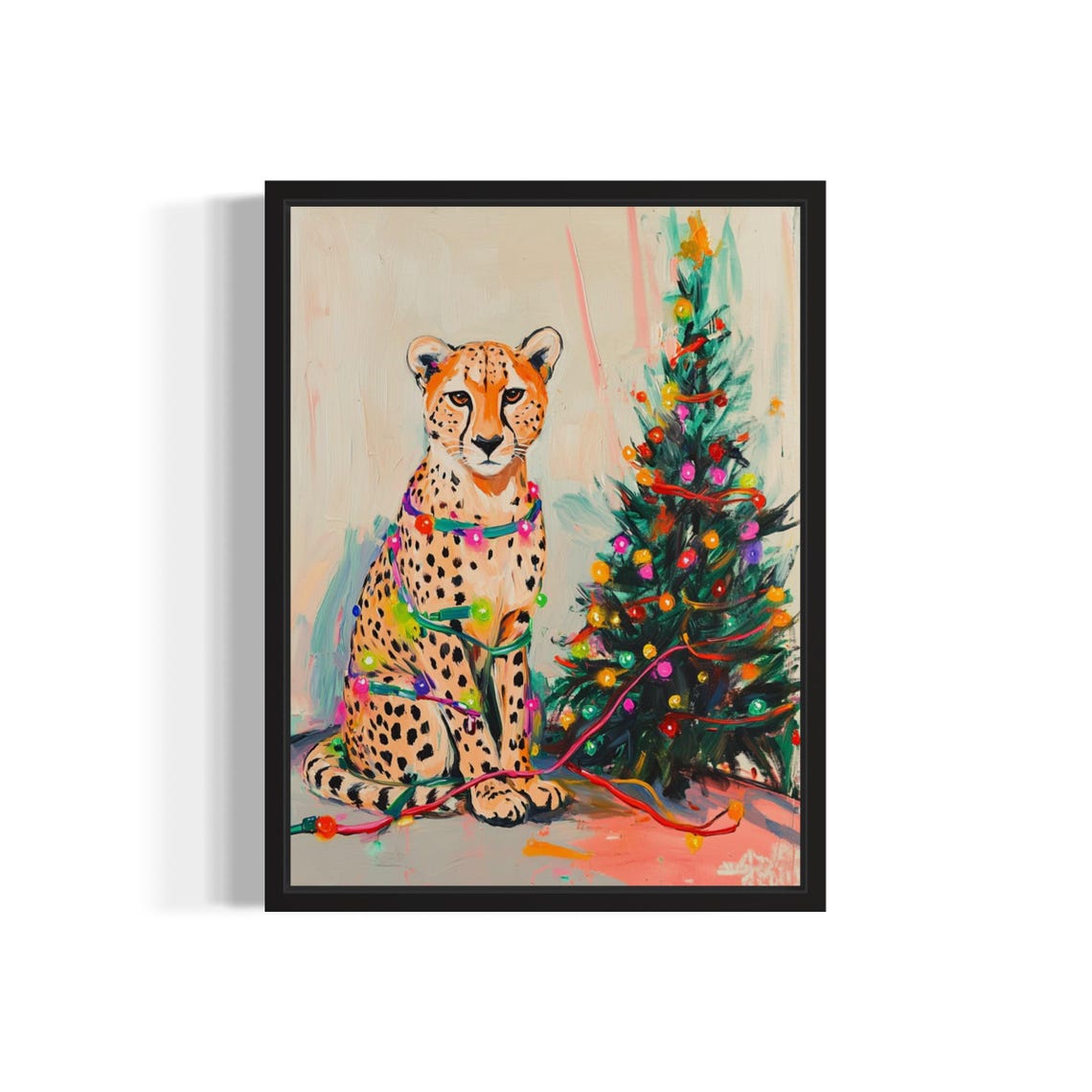 Cheetah Tangled In Christmas Lights Holiday Tree Poster Artwork