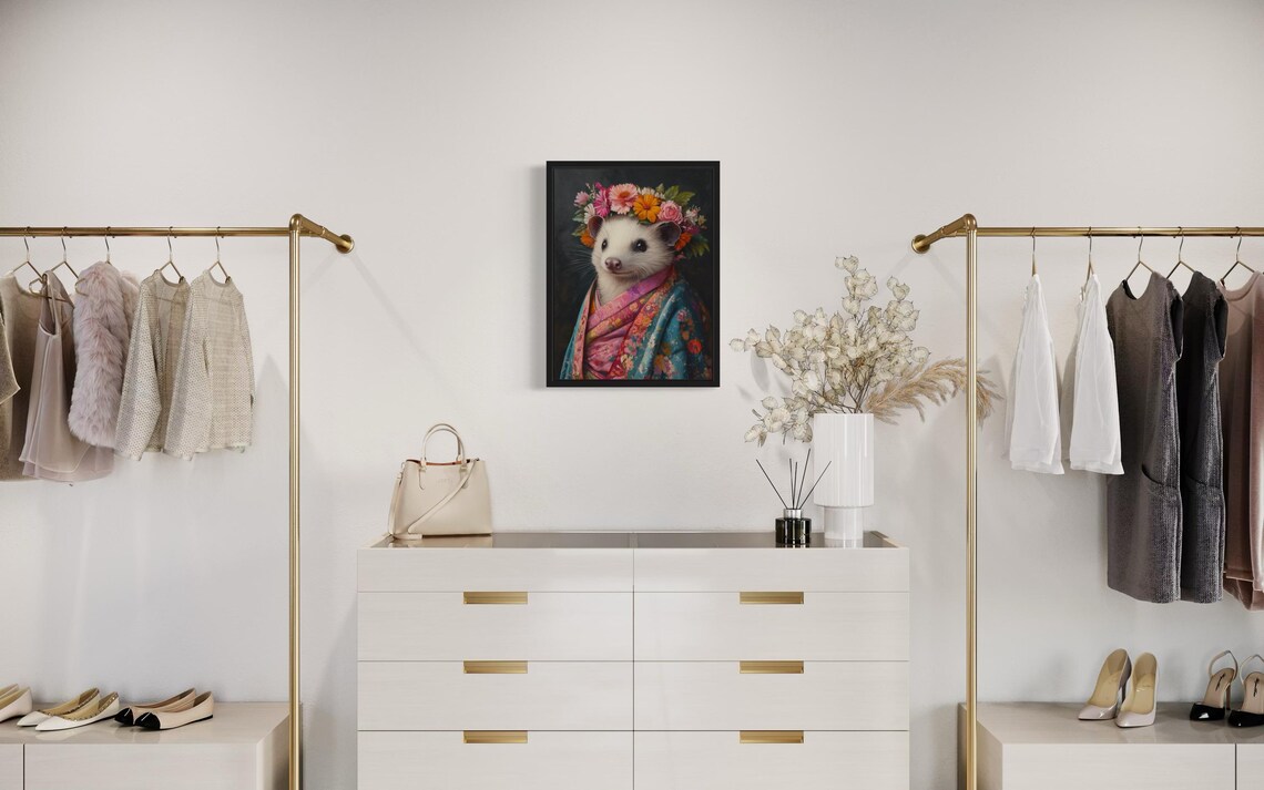 Opossum Poster Art Print, Animal Flowers in Kimono - Image 2