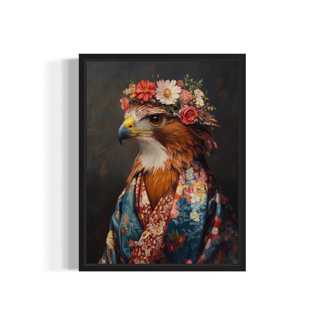 Hawk Profile In Blue Floral Kimono With Rose Flower Crown Art Print