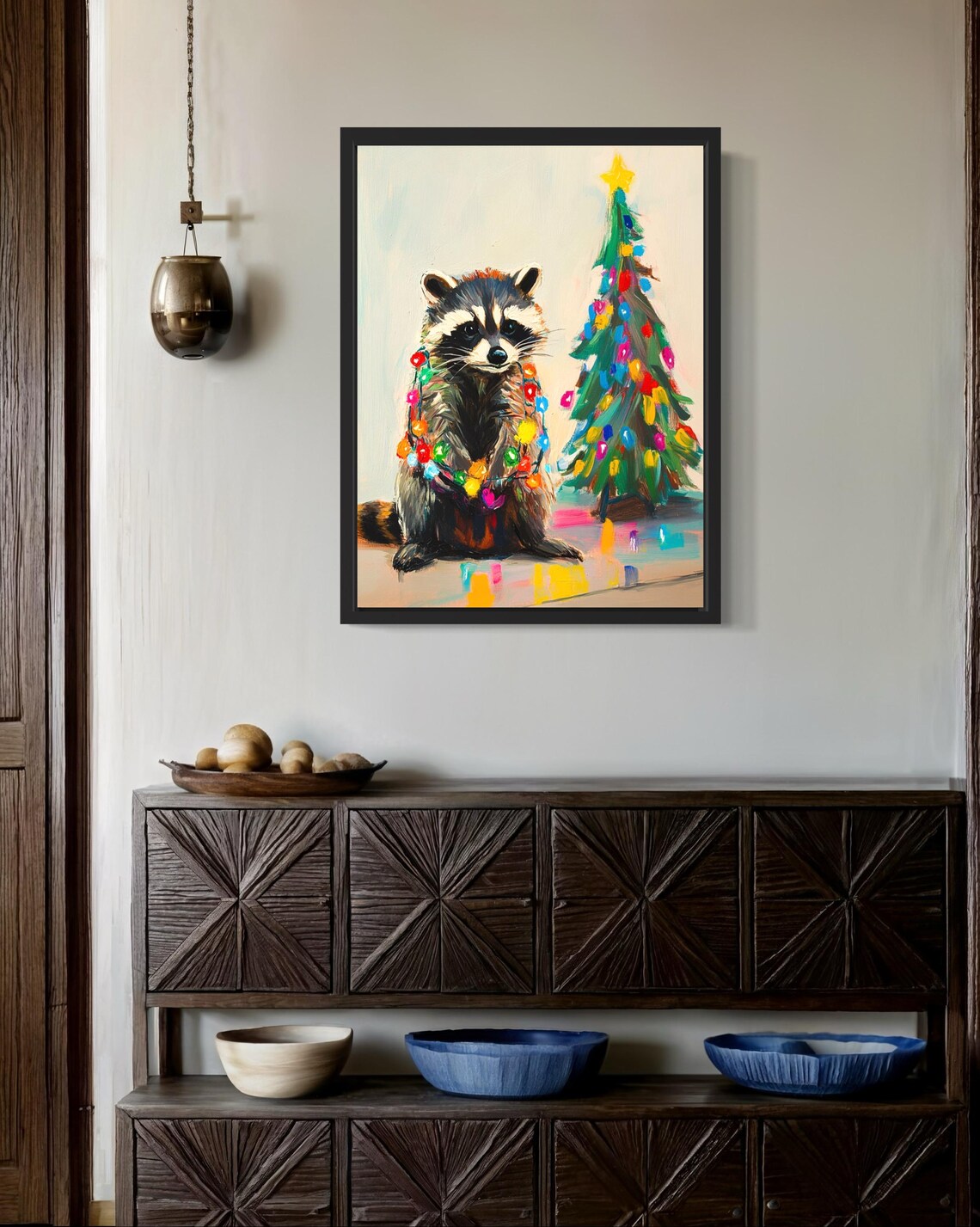 Raccoon Tangled in Christmas Lights Holiday Poster - Image 3