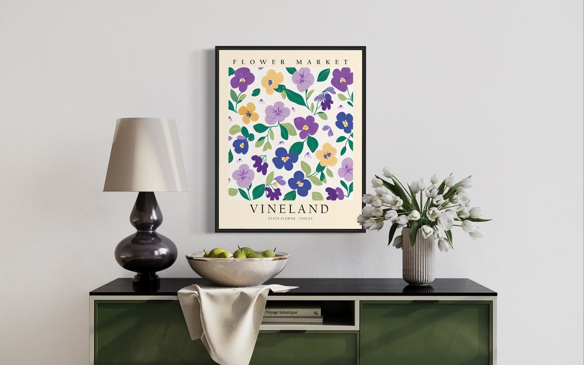 Charming Vintage Vineland New Jersey Violet Flower Market Poster - Image 3