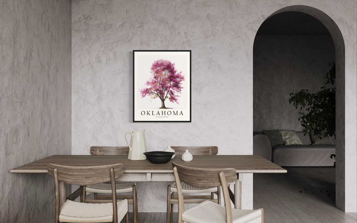 Oklahoma Eastern Redbud Watercolor State Tree Botanical Art Print - Image 3
