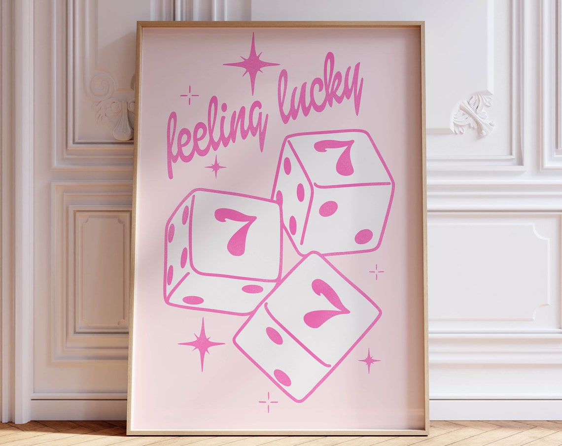 Cute Feeling Lucky Pink Dice Retro Lucky Sevens Y2K Decor Poster