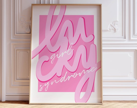Lucky Girls Room Decor Trendy Wall Art Print Lucky You Wall Art Pink Decor Clean Girl Aesthetic Room Decor Typography Print Y2k Room Decor