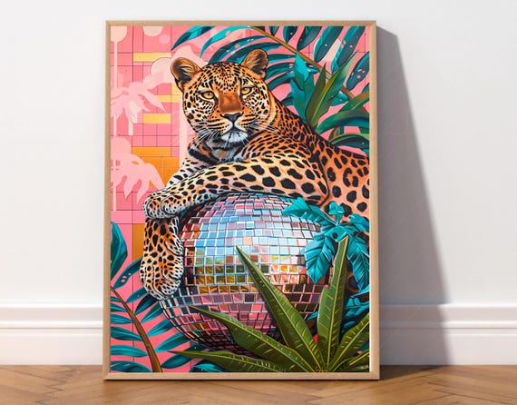 Disco Ball Leopard Print Dopamine Decor For Birthday Gift Floral Wall Art Animal Prints Trendy Ai Maximalist