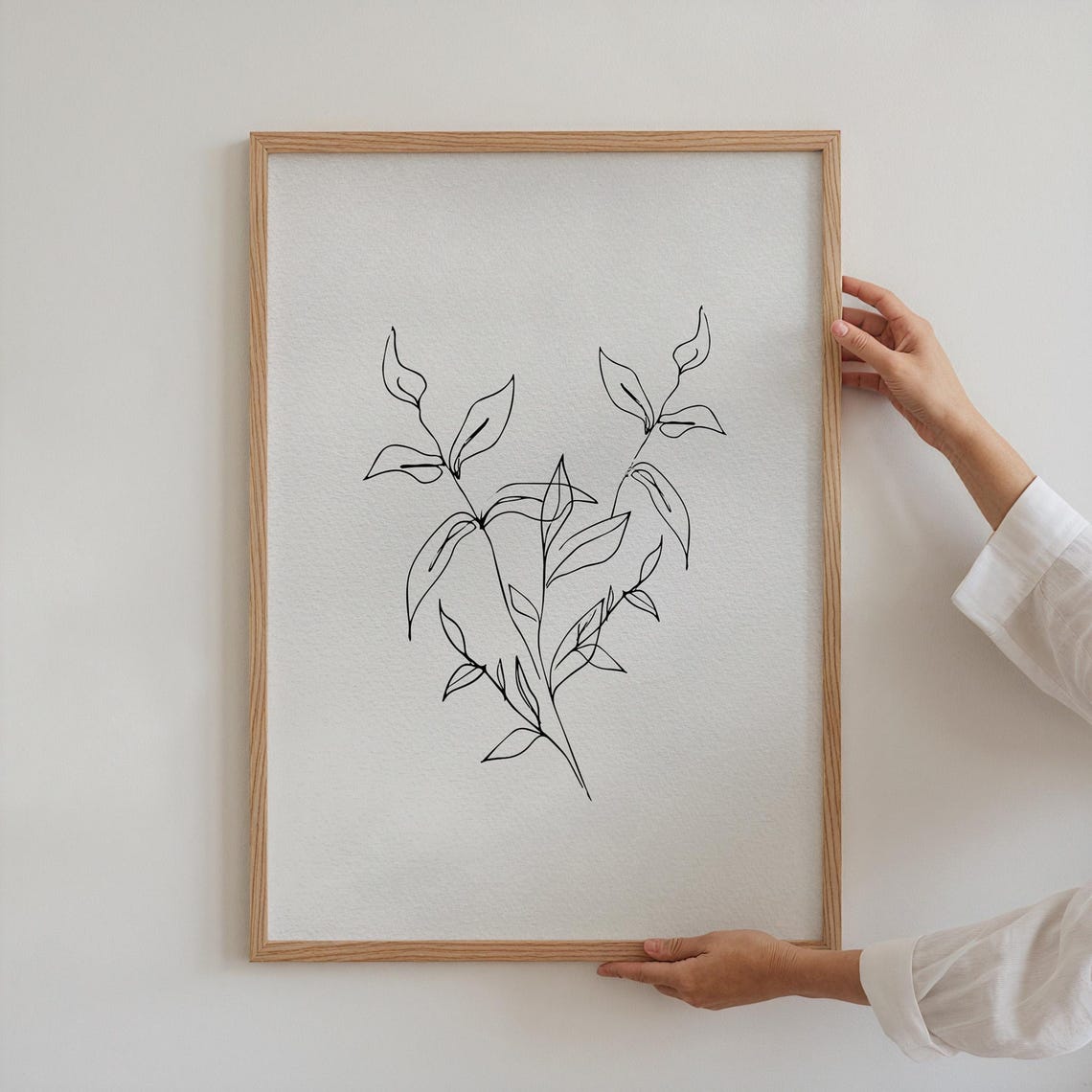Minimalist Line Drawing Leaf Branch Botanical Single Line Art Poster