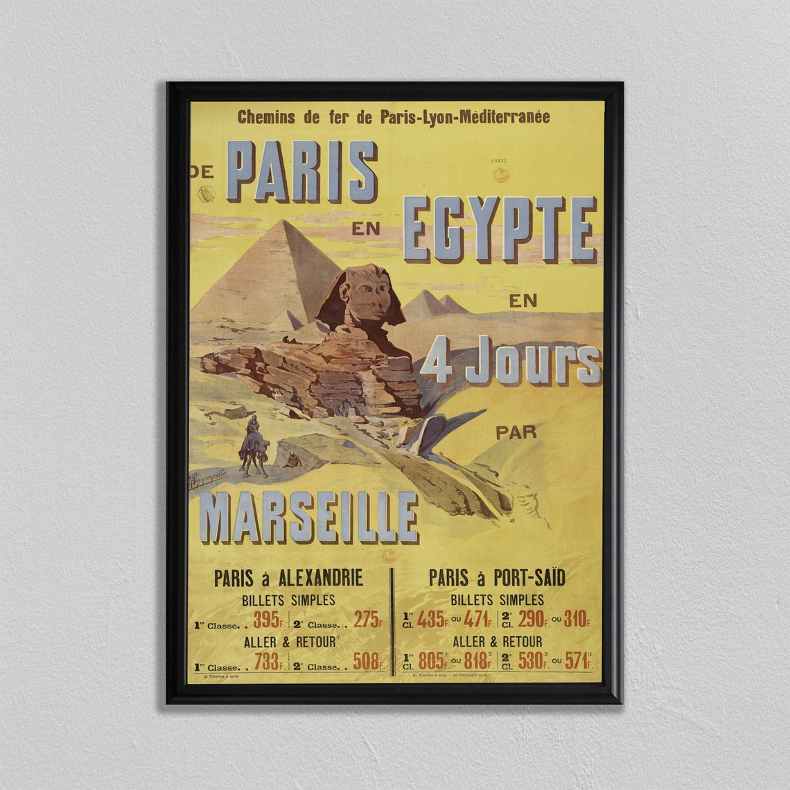 Paris Egypt Vintage Railway Travel Poster with Sphinx Pyramids
