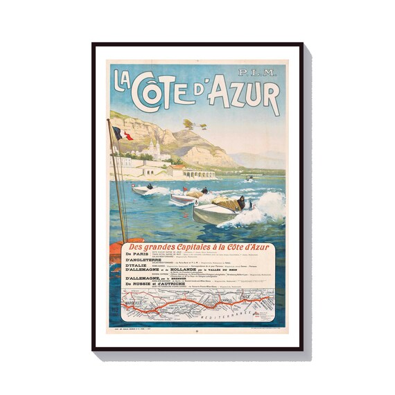 Cote dAzur PLM French Railway Motorboat Race Vintage Travel Poster