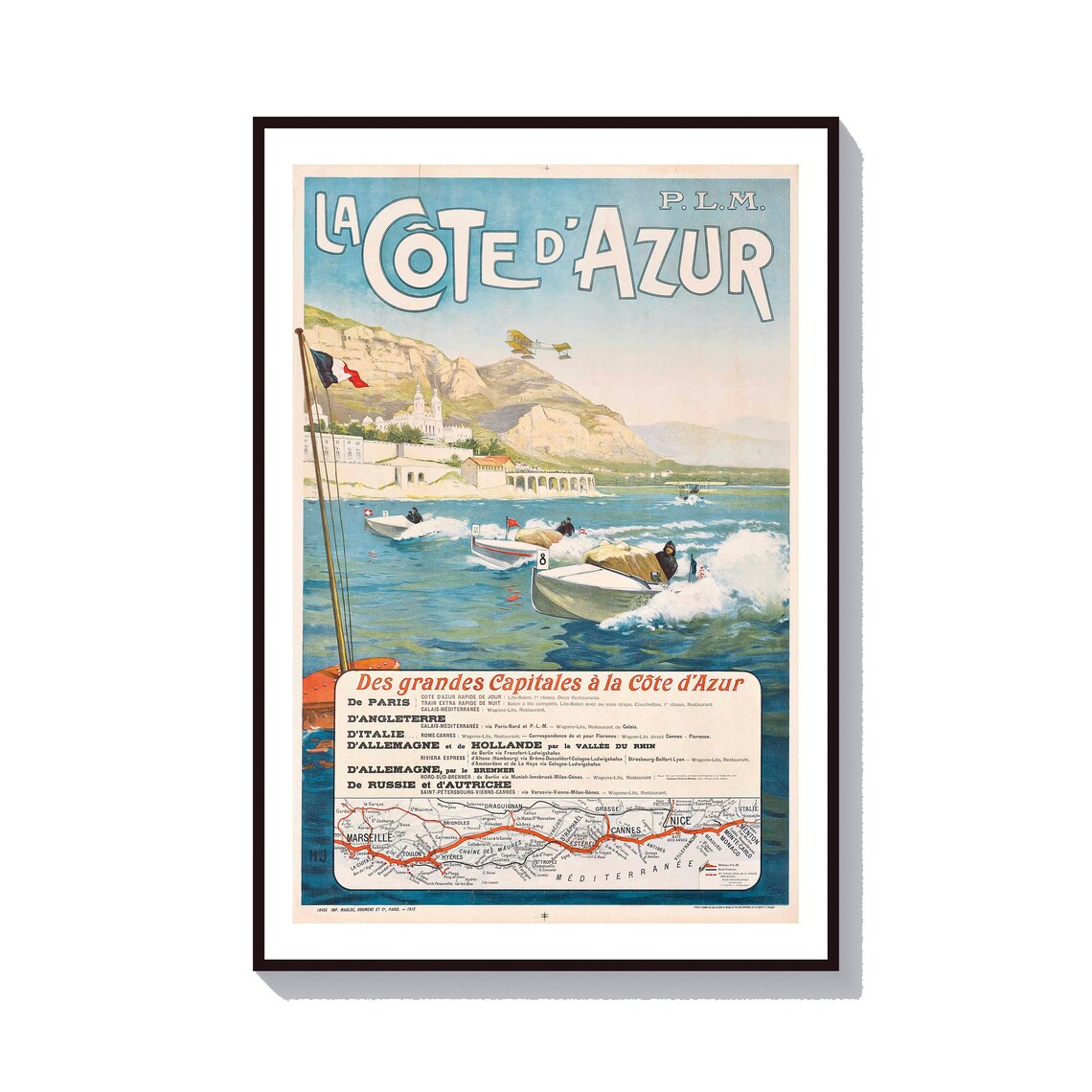 Cote dAzur PLM French Railway Motorboat Race Vintage Travel Poster