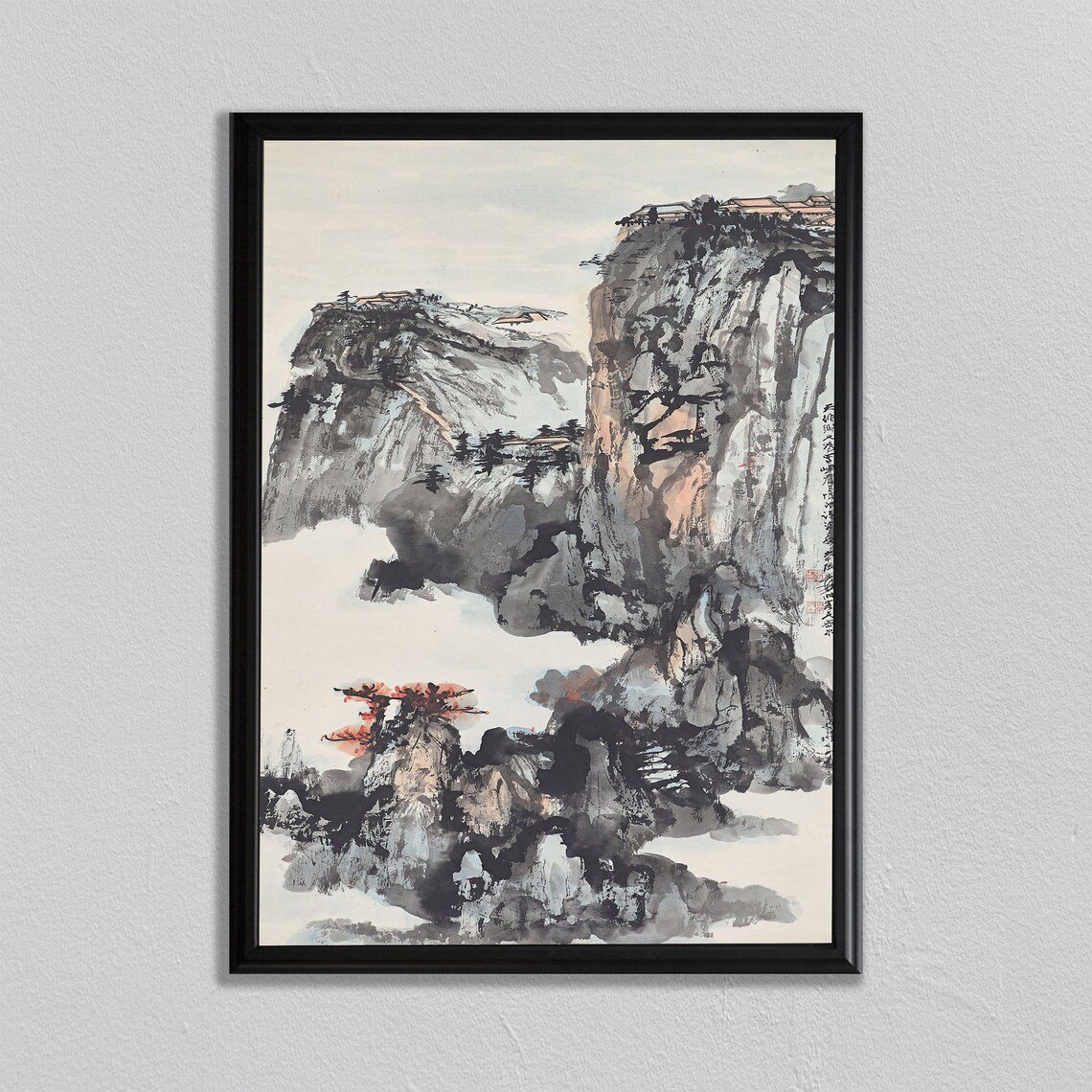 Chinese Ink Wash Mountain Cliff Landscape Painting Art Poster