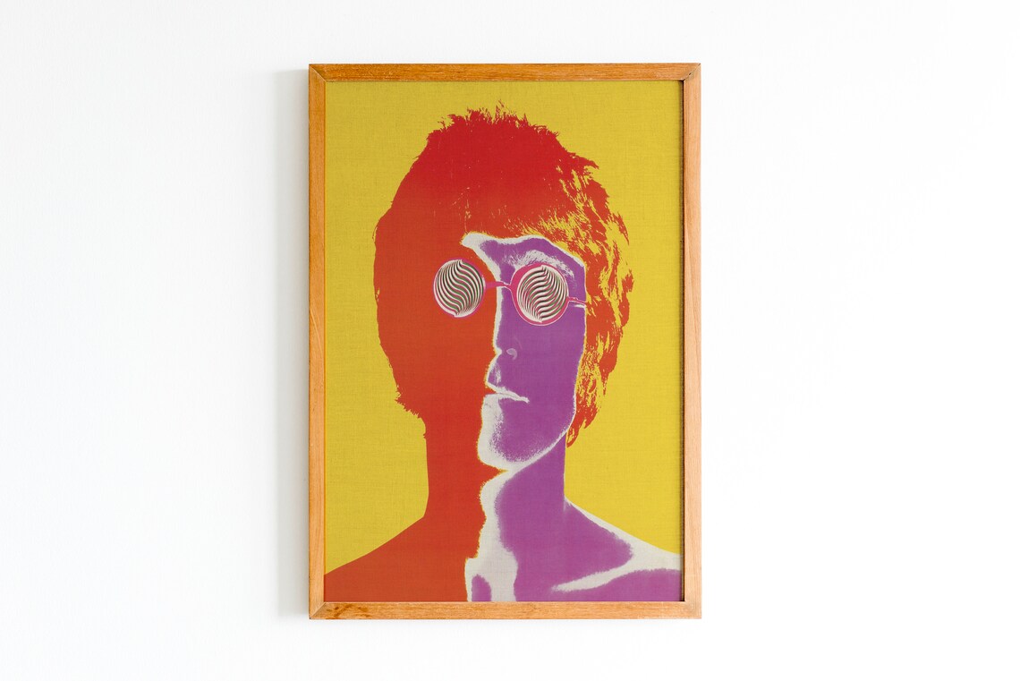 John Lennon Psychedelic Pop Art Portrait Yellow Red Beatles Wall Poster - Image 2