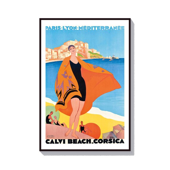Roger Broders Calvi Beach Corsica Paris Lyon Mediterranee Travel Poster