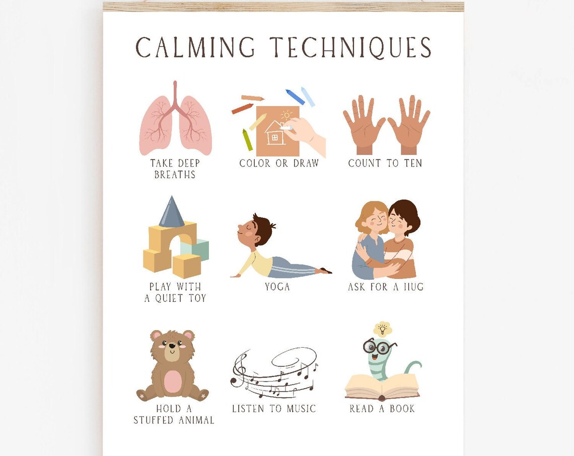 Calming Techniques Poster, Montessori Playroom Wall Art