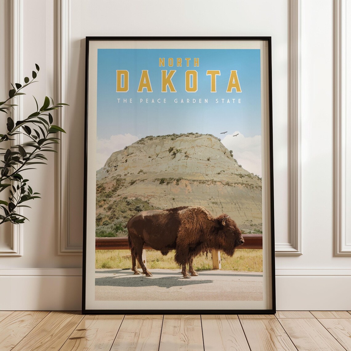 North Dakota Peace Garden State Bison Badlands Travel Poster