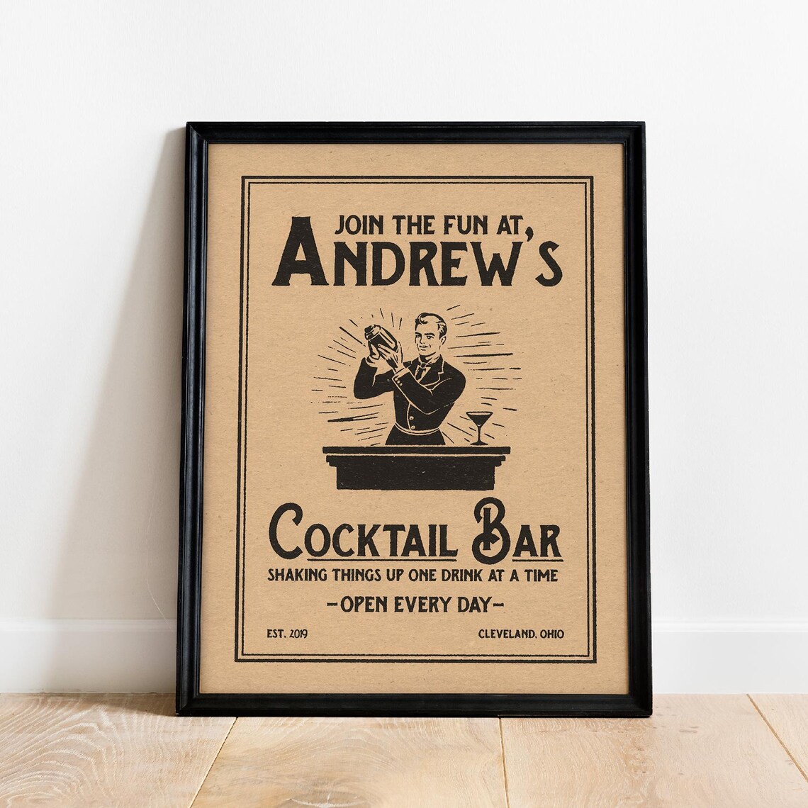Bartender Cocktail Vintage Bar Cart Art Print