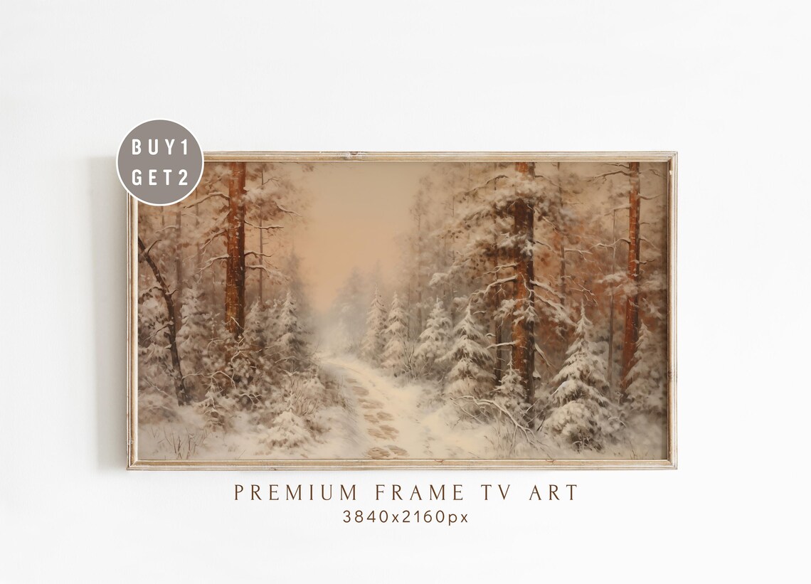 Winter Forest Path Art Print, Cozy Holiday Landscape