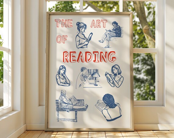 The Art of Reading Women Readers Blue Ink Sketch Gift Poster