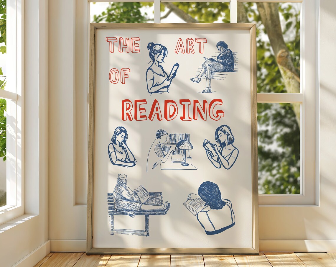 The Art of Reading Women Readers Blue Ink Sketch Gift Poster