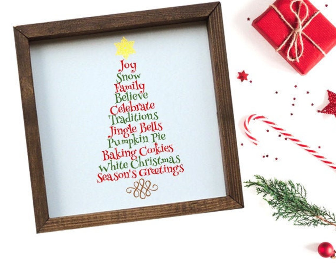 Christmas Word Tree Holiday Words Rustic Framed Wall Sign Poster